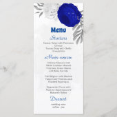 koninklijk blauw en witte bloemen zilver botanisch menu (Voorkant)