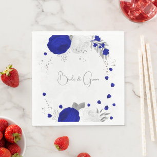 koninklijk blauw en witte bloemen zilveren bruilof servet