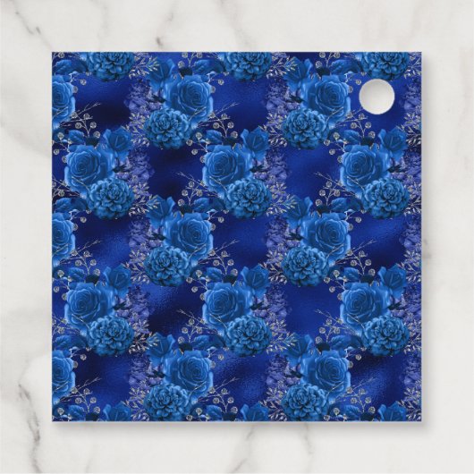 Koninklijk Blauw en Zilver Bloemmotief Bedankjes Labels (Achterkant)