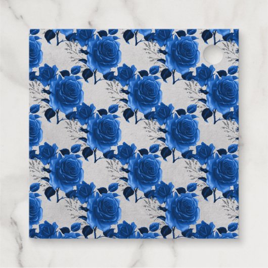 Koninklijk Blauw en Zilver Bloemmotief Bedankjes Labels (Achterkant)