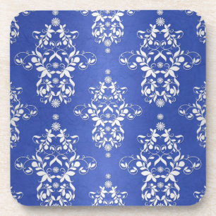 Koninklijk Blauw en Zilverachtig Wit Vintage Damas Onderzetter