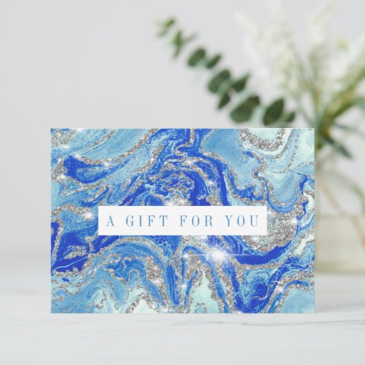 Koninklijk Blauw- en Zilverkleurig cadeaubon (Staand voorkant)