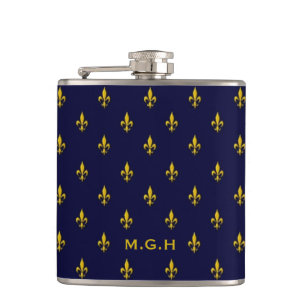 Koninklijk Blauw Fleur De Lis Patroon Monogram Heupfles