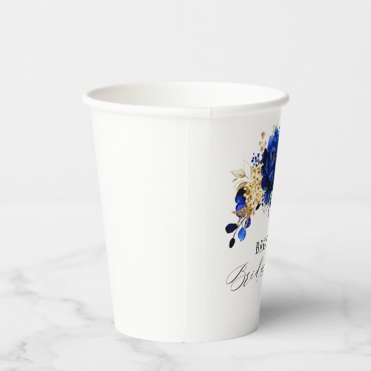 Koninklijk Blauw Geel Goud Bloemig Bruidsdiner Papieren Bekers (Rechts)