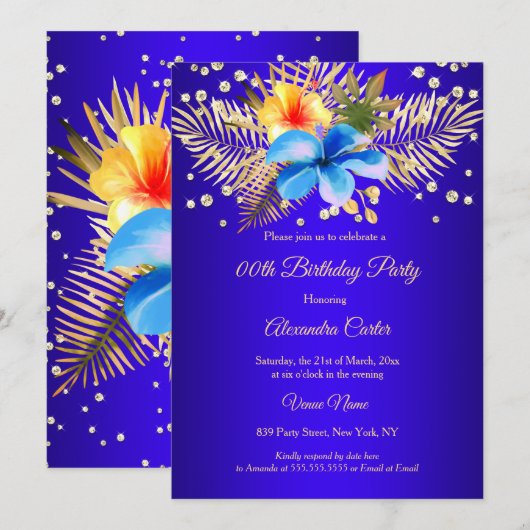 Koninklijk Blauw Geel Goudbloemfeest Kaart (Voorkant / Achterkant)