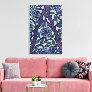 Koninklijk Blauw & Goud Art Deco Roos Bloemendecor Canvas Afdruk