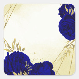 Koninklijk Blauw Goud Bloemen Bruiloft Vierkante Sticker