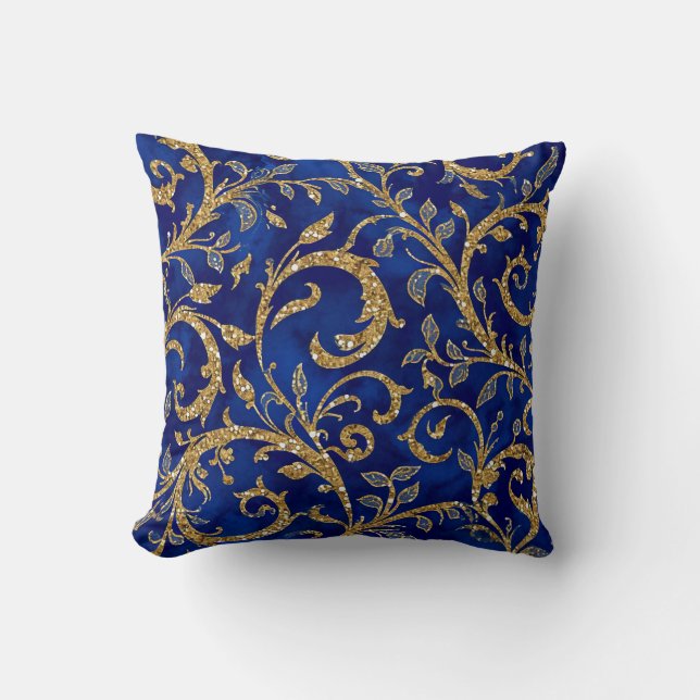 Koninklijk Blauw & Goud Patroon Kussen (Voorkant)