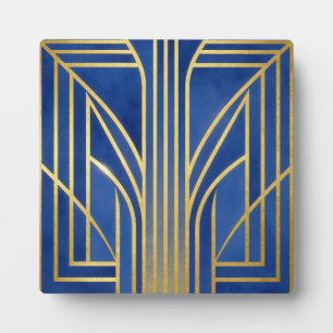 Koninklijk Blauw Gouden Art Deco Fotoplaat