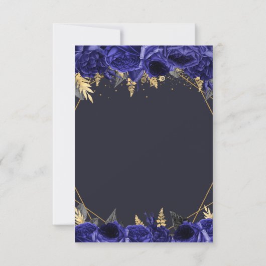 Koninklijk Blauw Gouden Bloem Vlinders Quinceanera RSVP Kaartje (Achterkant)