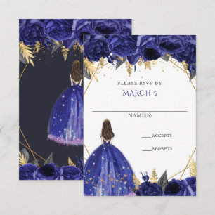 Koninklijk Blauw Gouden Bloemenkleed Prinses Quinc RSVP Kaartje