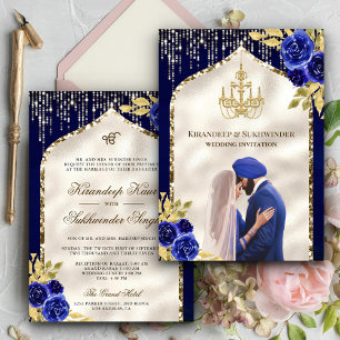 Koninklijk Blauw Gouden Bloemmotief Anand Karaj Si Kaart