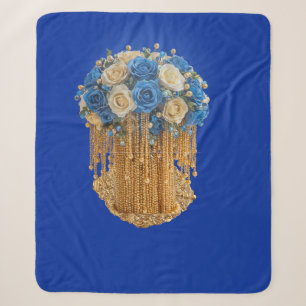 Koninklijk Blauw & Gouden Bloemmotief —Sherpa Dekb Sherpa Deken