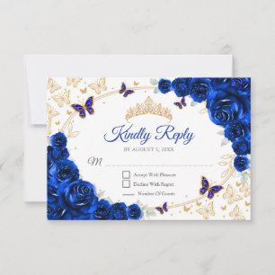 Koninklijk Blauw Gouden Bloemstuk Quinceanera Antw RSVP Kaartje