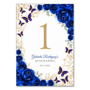 Koninklijk Blauw Gouden Bloemstuk Quinceanera Kaart