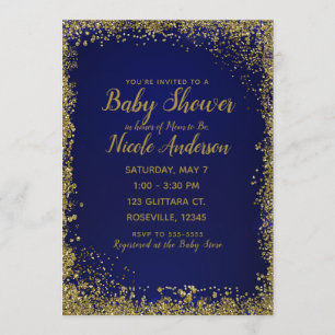 Koninklijk Blauw & Gouden Glitter Glam Moderne Bab Kaart