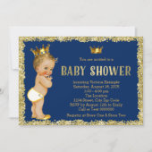 Koninklijk Blauw Gouden Glitter Prins Baby Shower Kaart (Voorkant)