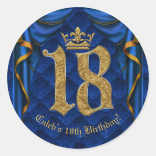 Koninklijk Blauw & Gouden Kroon 18 18e Verjaardags Ronde Sticker