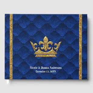 Koninklijk Blauw & Gouden Kroon Elegante Glamour B Gastenboek