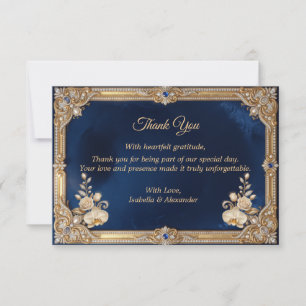 Koninklijk Blauw Gouden Kroon Parel Elegant Luxe Bedankkaart