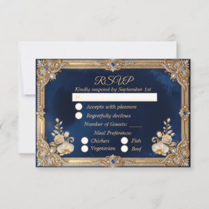 Koninklijk Blauw Gouden Kroon Parel Elegant Luxe RSVP Kaartje