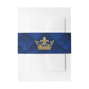 Koninklijk Blauw & Gouden Kroon Sprookjesboek Brui Uitnodigingen Wikkel