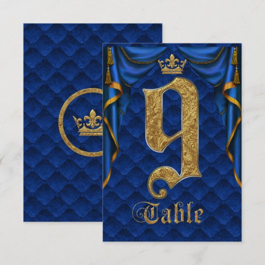 Koninklijk Blauw Gouden Kroon Trouw Tafel Nummer 9 Kaart (Voorkant / Achterkant)