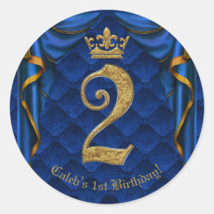 Koninklijk Blauw & Gouden Kroon Twee 2 2de Verjaar Ronde Sticker