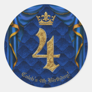 Koninklijk Blauw & Gouden Kroon VERJAARDAGSFEESTJE Ronde Sticker