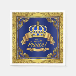 Koninklijk Blauw Gouden Kroonprins Baby Shower Servet
