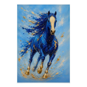 Koninklijk Blauw Gouden Paard Poster Perfect Poster
