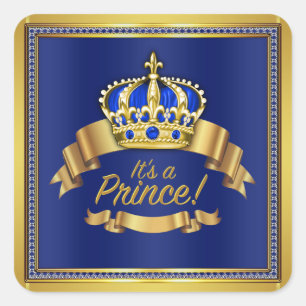 Koninklijk Blauw Gouden Prins Baby Borrel Vierkante Sticker