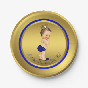 Koninklijk Blauw Gouden Prins Baby Shower Papieren Bordje