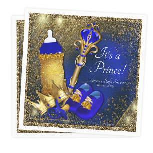 Koninklijk Blauw Gouden Prins Baby Shower Servet
