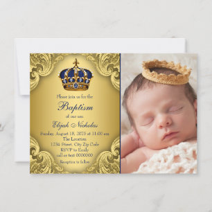 Koninklijk Blauw Gouden Prins Kroon Doop Kaart