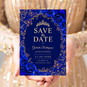 Koninklijk Blauw Gouden Quinceanera Bloemstuk Save The Date