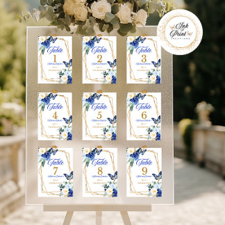 Koninklijk Blauw Gouden Vlinder Quinceañera Tafeln Kaart