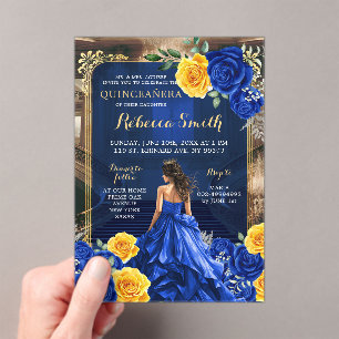 Koninklijk Blauw Grand Palace Quinceañera Prinses Acryl Uitnodigingen