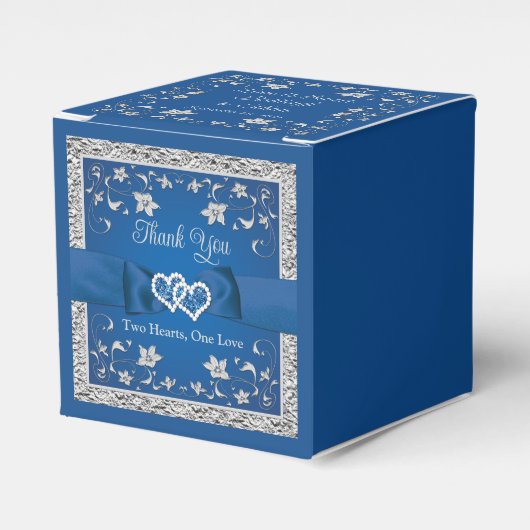 Koninklijk Blauw, Grijs Liefdesharten Bruiloft Bedankdoosjes (Voorkant Zijde)