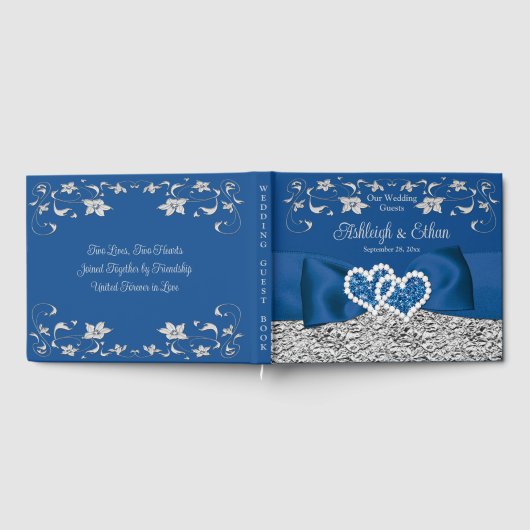 Koninklijk Blauw, Grijs Liefdesharten Bruiloft Gastenboek (Volledig)