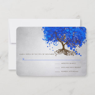 Koninklijk Blauw Hartblad Boom Trouwkaarten RSVP Kaartje