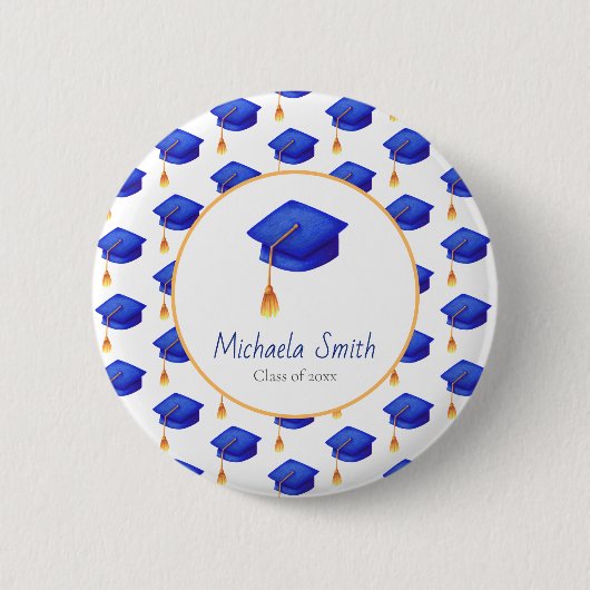 Koninklijk Blauw High School Afstuderen Gepersonal Ronde Button 5,7 Cm (Voorkant)