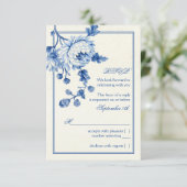 Koninklijk Blauw Ivory Toile Bloem Bruiloft RSVP A Kaart (Staand voorkant)
