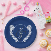 Koninklijk Blauw Klassiek Monogram Bruiloft Papieren Bordje (Feest)