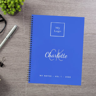 Koninklijk blauw monogram modern zakelijk logo notitieboek