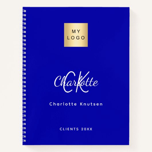 Koninklijk blauw monogram zakelijk logo notitieboek (Voorkant)