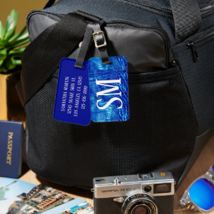 Koninklijk Blauw Nep Leer Monogram Bagagelabel