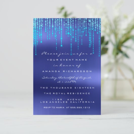 Koninklijk Blauw Ocean Druppel Lichtjes Elegante U Kaart (Staand voorkant)