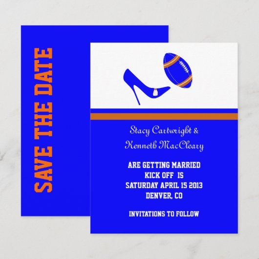 Koninklijk Blauw & Oranje Voetbal Save The Date Kaart (Voorkant / Achterkant)