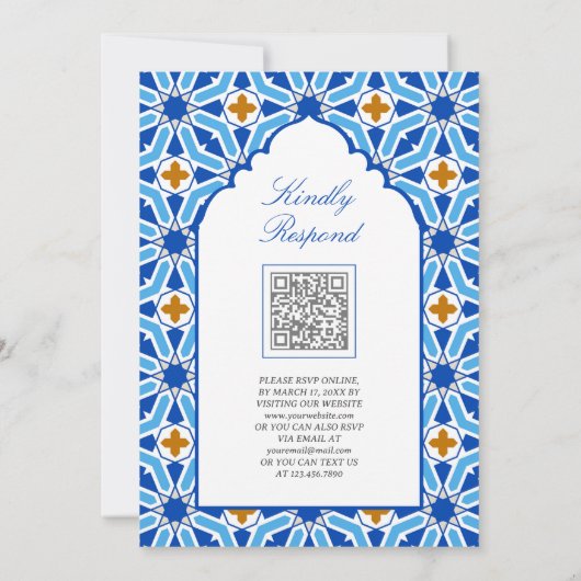 Koninklijk Blauw Perzisch Mozaïek QR Code Moslim B Kaart (Achterkant)